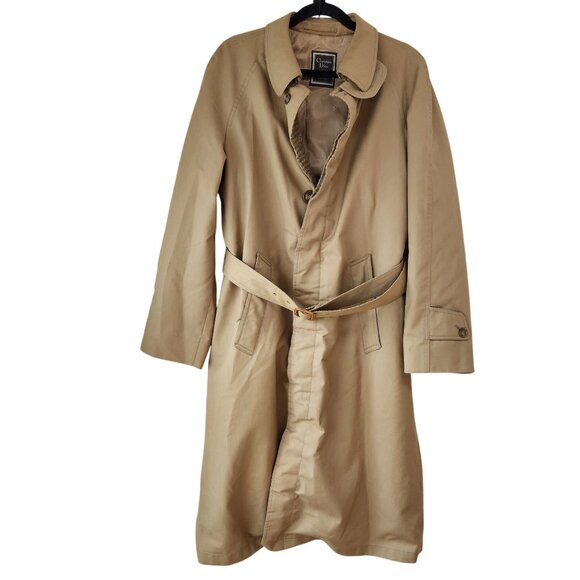 Vintage Christian Dior Monsieur Tan Trench Coat Long Wool Lined Tweed 38R - Picture 1 of 10